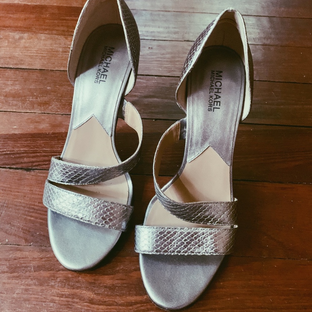 Michael Kors silver open toe heels. Size 9